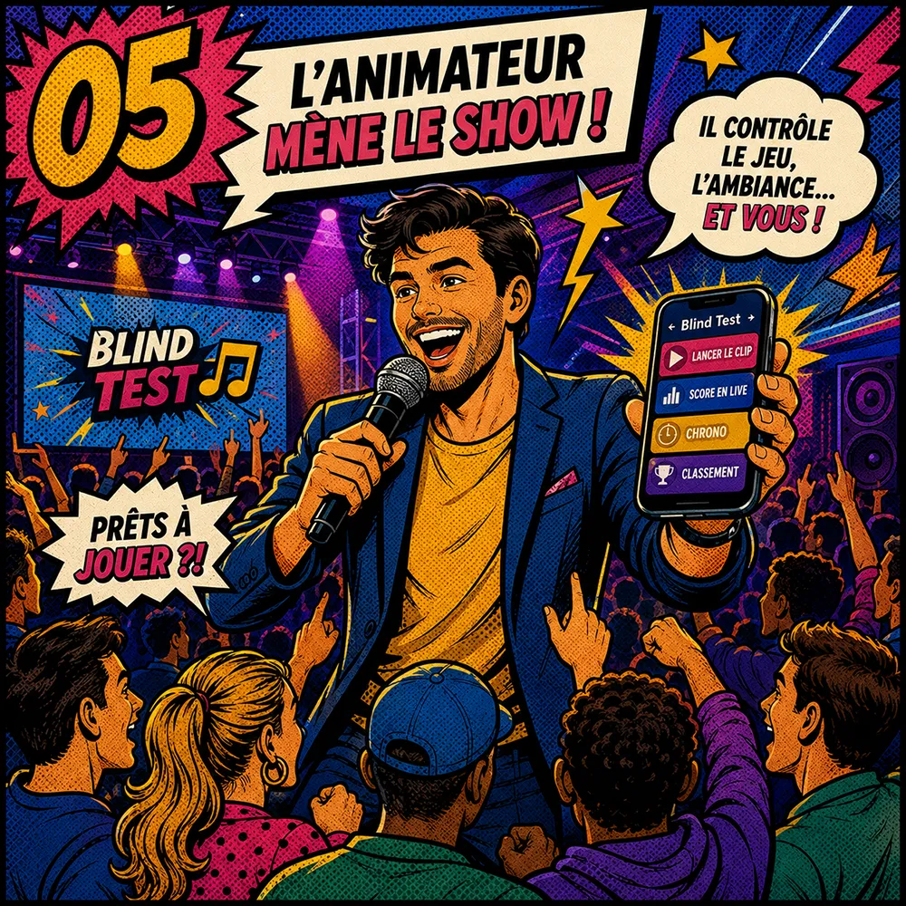 L'animateur mène le show depuis son téléphone